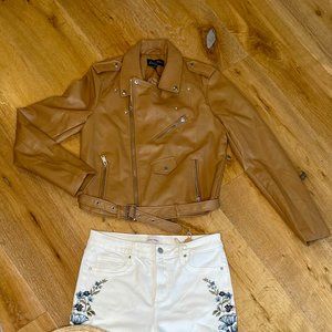 Faux Leather Crop Jacket with Silver Zipper